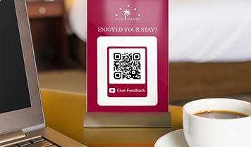 QR Code with give feedback frame on comment card in hotel room