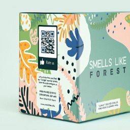 Example usage of a QR Code in the packaging for scented candles.