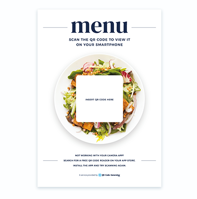 QR Code menu poster template with salad bowl