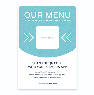 QR Code menu poster template with a blue background