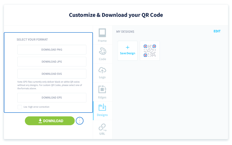 Finally, download your QR Code in various file formats