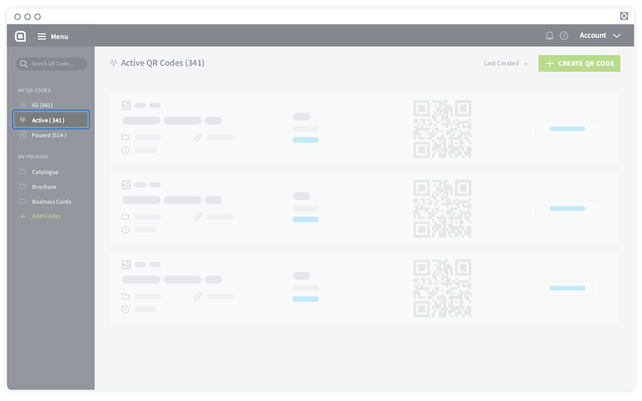 QR Code Generator dashboard showing the active QR Codes.