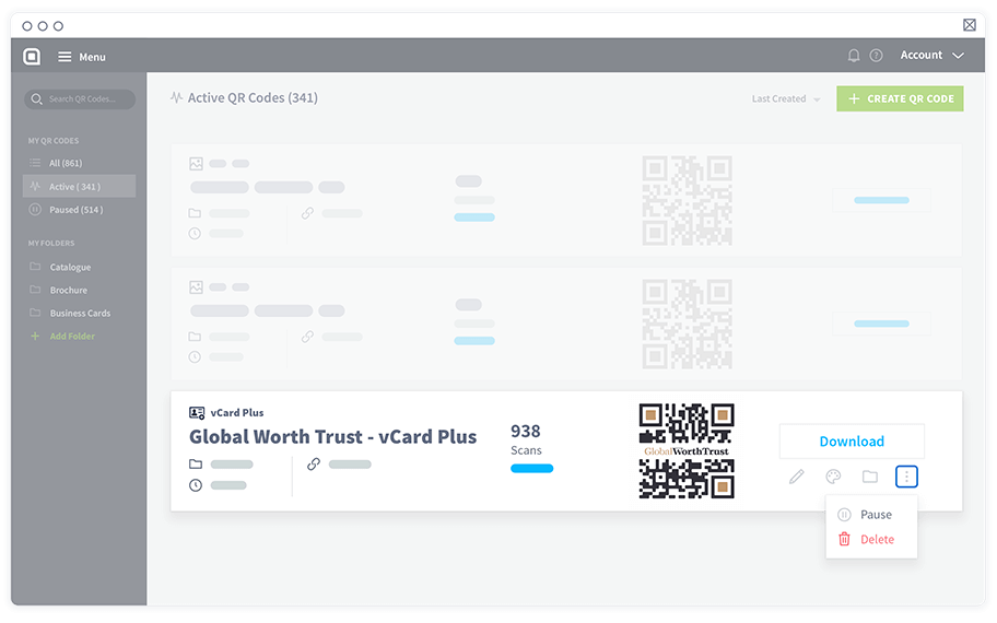 How to pause or delete a QR Code.