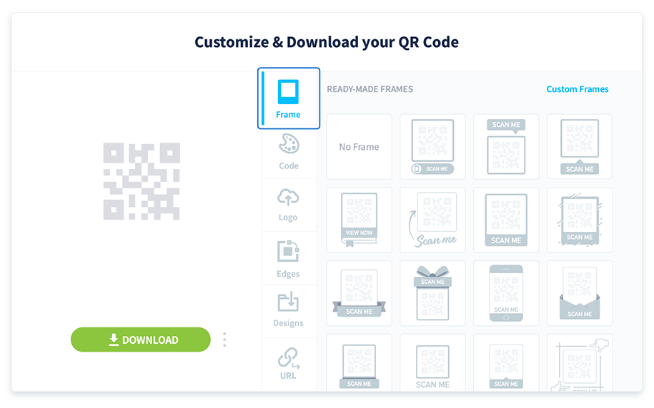 Select the Frame tab to add a frame to your QR Code