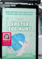 QR Code on a poster advertising a book release and linking to a coupon.