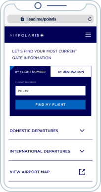 Current airline gate information on a mobile-optimized landing page.