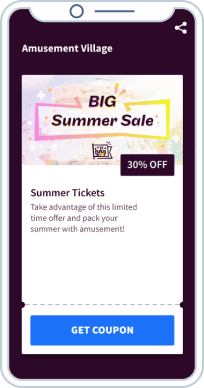 Coupon for 50% off summer tickets at an amusement partk on a mobile-friendly landing page.