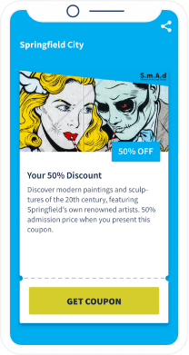 A QR Code landing page that displays a coupon to be redeemed at a local city museum.