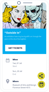 A QR Code landing page that contains detailed information about a city’s event with a quick save to calendar button.