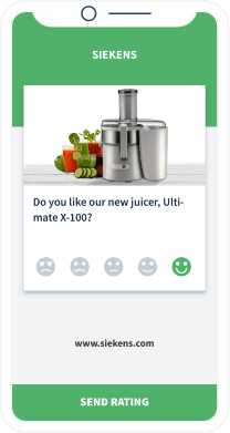 A QR Code landing page for an electronics product with rating options from one to five stars.