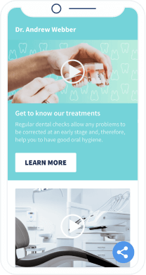 Video landing page with information about the treatments and the option to play videos inside the landing page