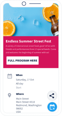 A QR Code landing page containing event details with a button to save all the information directly to the smartphone calendar.