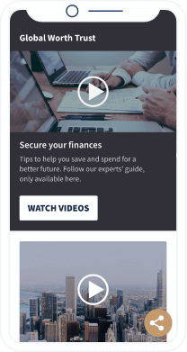 A QR Code landing page that displays a video playlist showcasing a financial advisory company’s expertise.