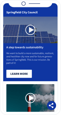 A QR Code landing page that displays a video playlist of a city’s progress and developments.