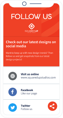 A QR Code landing page that displays a design studio's social media channels