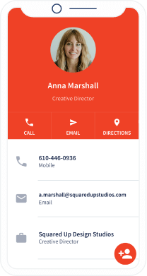 A QR Code landing page of a designer's digital business card