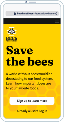 A fictional non-profit mobile web page from a scanned QR Code.
