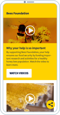A mobile QR Code landing page that displays a video playlist from a non-profit organization.
