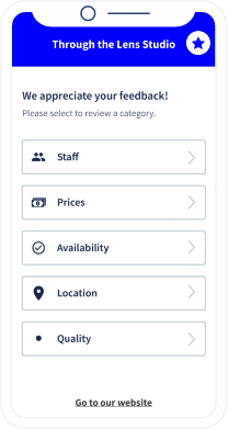 A QR Code landing page with a feedback form for customers of a photography studio.