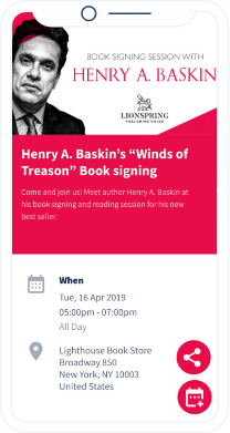 A QR Code landing page for a new book launch details and a button that saves the event information to a smartphone calendar directly.