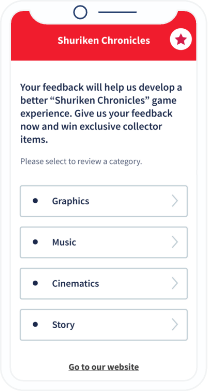 A QR Code landing page by a gaming studio with a custom feedback form.