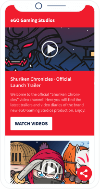 A QR Code landing page that displays a video game trailer by a gaming studio.