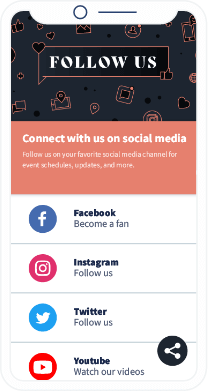 QR Code mobile-friendly landing page connecting people to different social media channels.
