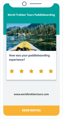 A custom landing page to rate World Trekker Tours’ paddleboarding experience with an option to rate from 1 to 5 stars