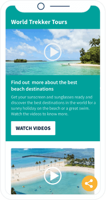 A landing page that displays a video playlist from World Trekker Tours about the best beach destinations