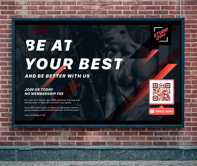 QR Code idea on a billboard to promote a gym.