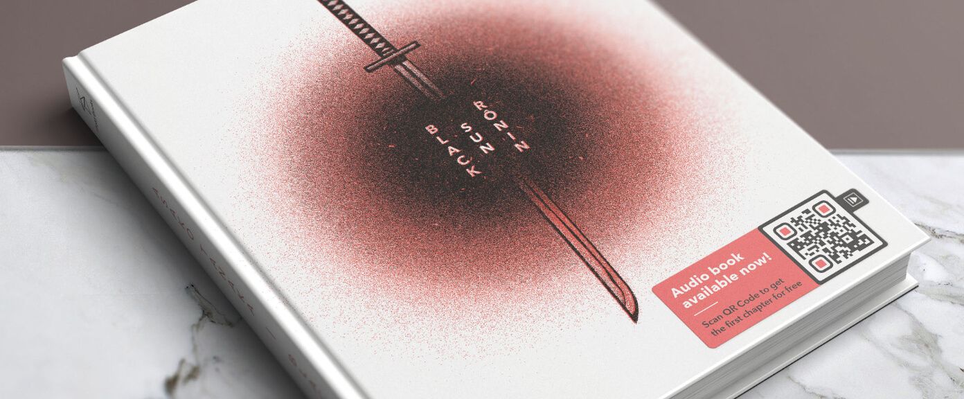 The cover of a sci-fi novel with a QR Code that contains a snippet of the novel in MP3 format.