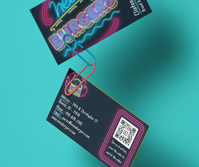 A restaurant manager’s business card with a QR Code that links to a video playlist curated by the restaurant.