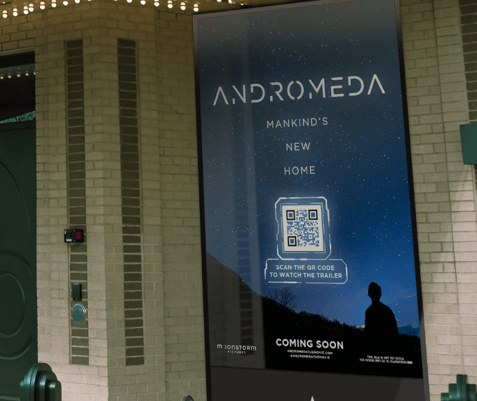 QR Code idea on a movie poster at the cinema to promote a movie trailer