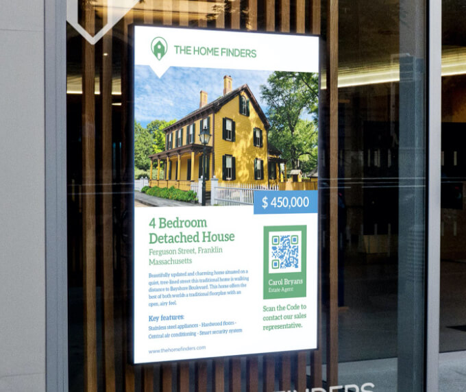 QR Code on a digital signage at a real estate agency