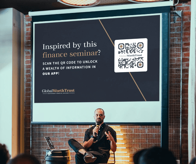 QR Code on a digital signage at a finance seminar