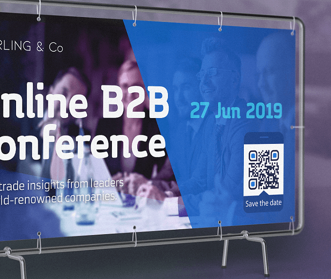 A billboard of a tech conference with a QR Code that lets customers save event details to their smartphone calendars.