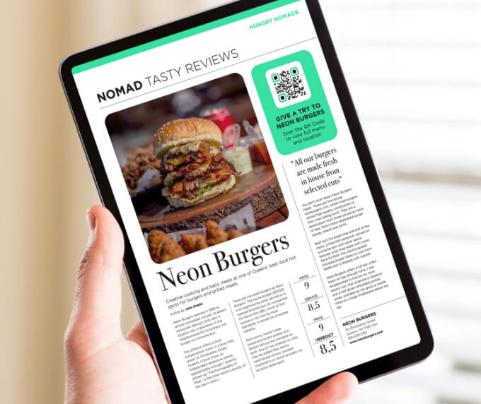 QR Code idea on an ezine to promote a restaurant's menu.