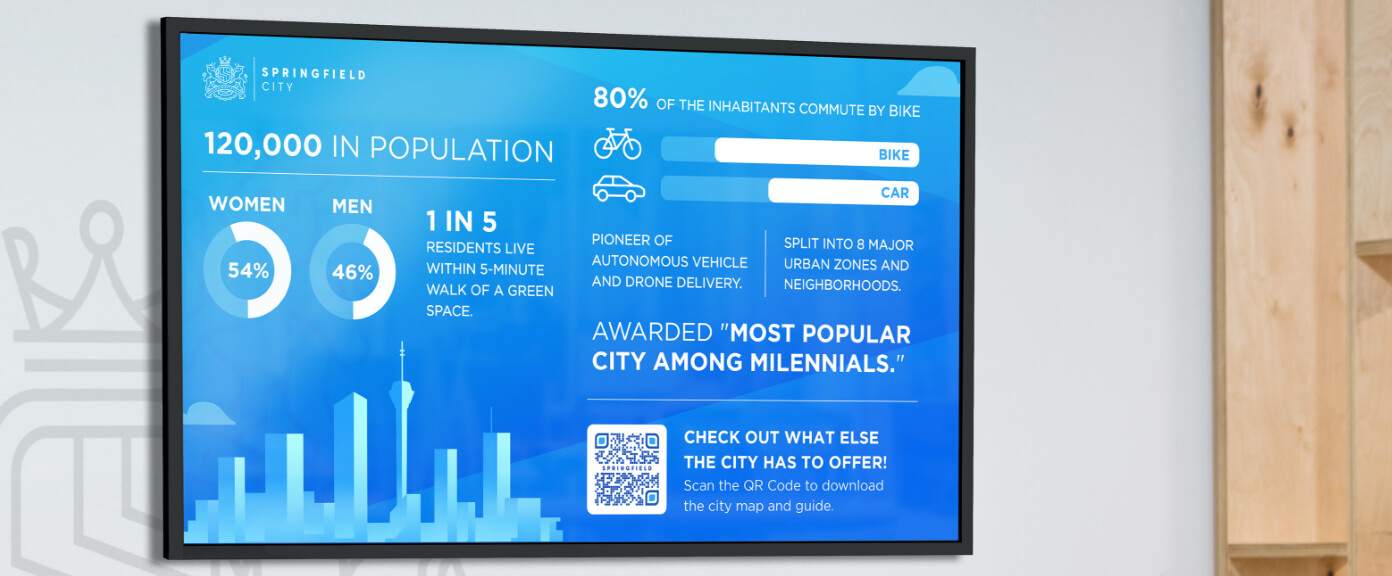 QR Code idea on an infographic in a city's tourism office.