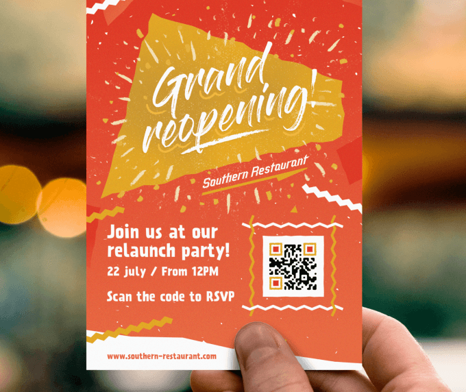 A flyer inviting readers to RSVP for a party with a QR Code.