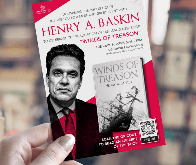 A flyer about a book release that has a QR Code that links to an excerpt from the book when scanned.