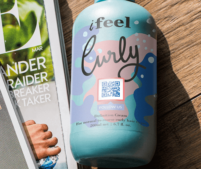 A grooming product packaging with a QR Code that links to all social media channels displayed on one page.
