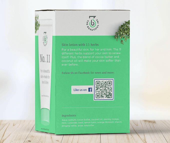 A grooming product packaging with a QR Code that links to its Facebook page to increase likes and followers.