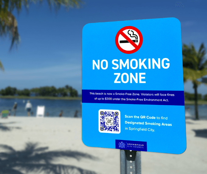 QR Code idea on a street sign for people to find designated smoking areas