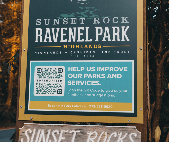 QR Code idea on a street sign at a park to collect visitor feedback