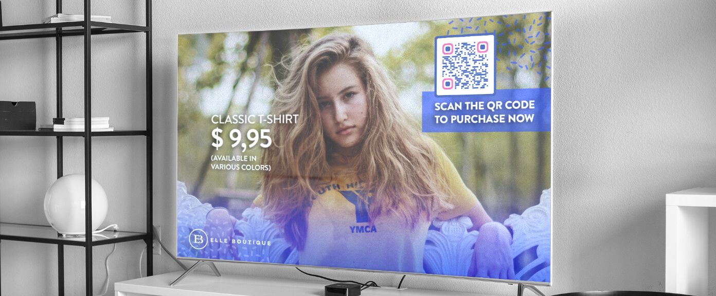QR Code idea on a TV advertisement to promote clothing items.