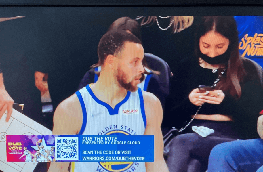 QR Code Generator’s QR Code appears on TV during a match between the Golden State Warriors and Cleveland Cavaliers.