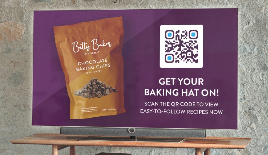Betty Baker’s PDF QR Code appears on a TV commercial