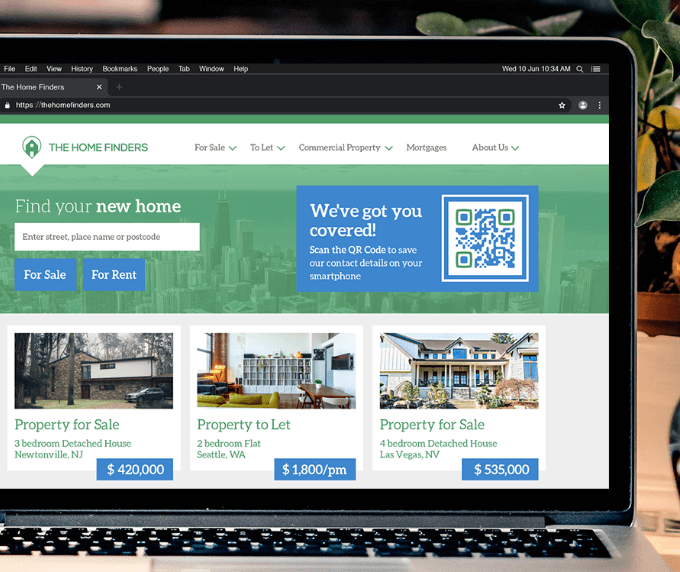 QR Code idea on a web banner to promote a real estate agent's contact info