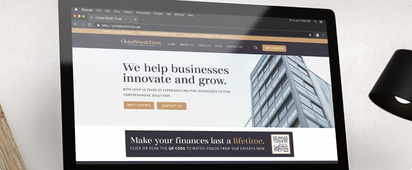 QR Code idea on a web banner to promote videos from finance experts