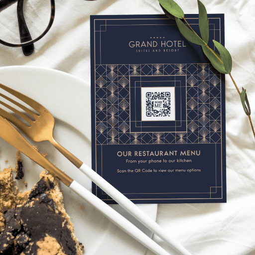 QR Code menu on a flyer at a hotel restaurant